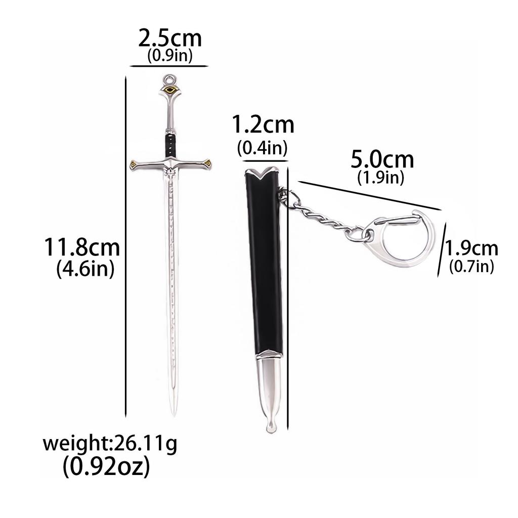 12CM Metal Glamdring Aragorn Narthil Sword Elves Anduril Middle Earth Weapon Katana Samurai Sword Keychain Ornaments Gifts Toys