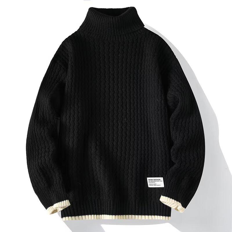 Men's Autumn/Winter Thick Knit Half-High Collar Sweater - Trendy Teen Pullover Warm Student Base Layer Knitwear