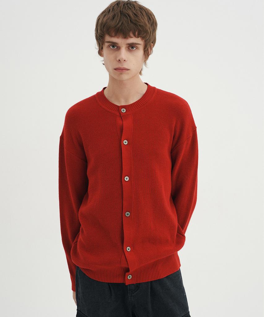 Blond9 Soft Round Neck Knit Cardigan_Deep Red