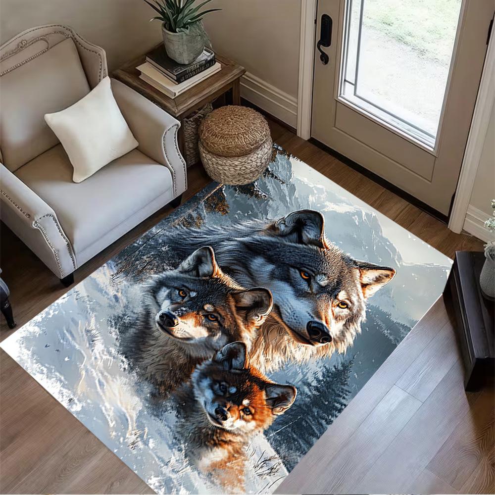 1pc Wolf Pack Forest Design Home Carpet Non-slip Office Decor Gift Living Room Bedroom