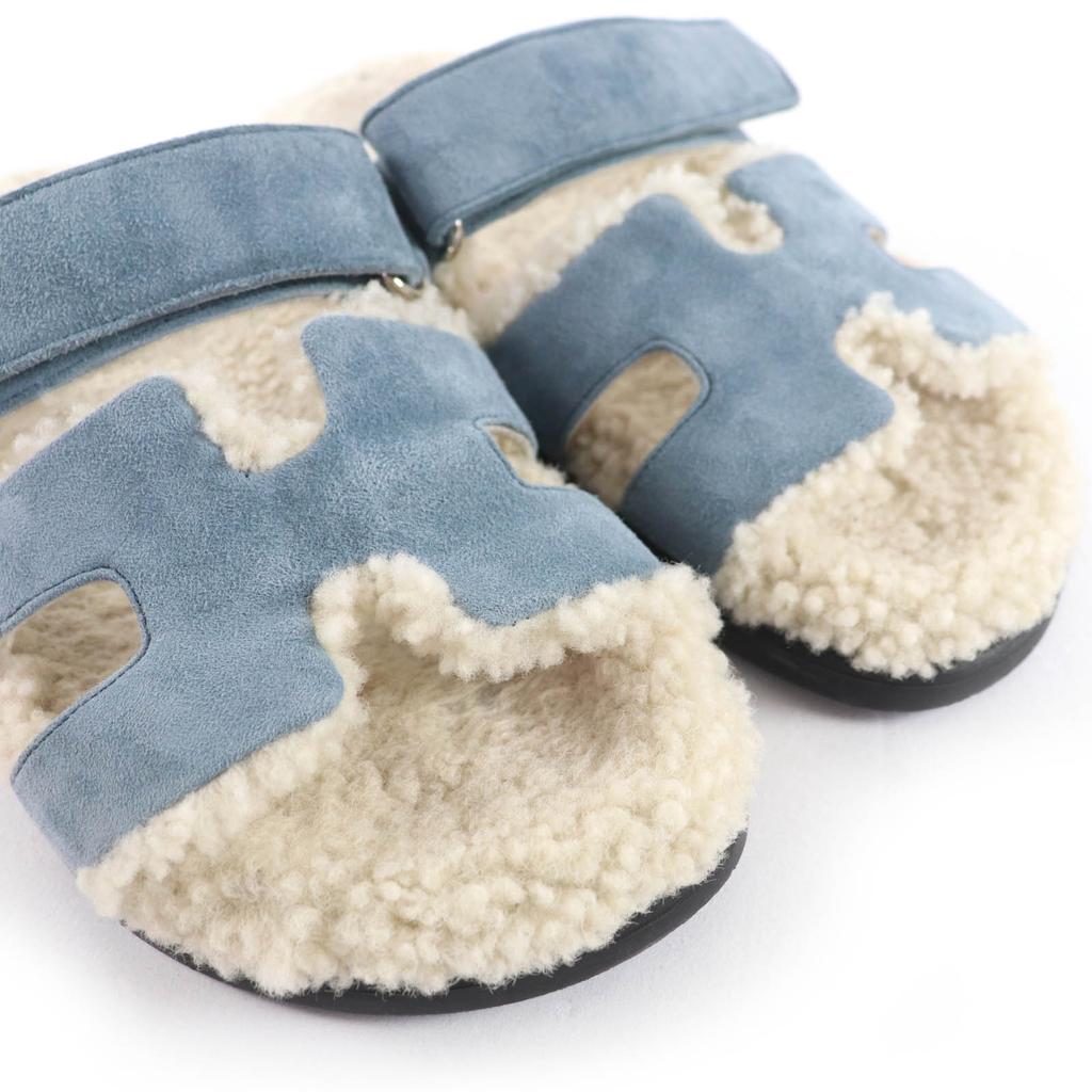 Great HERMES Sandals Gypre Blue Suede Leather Women 36 Used