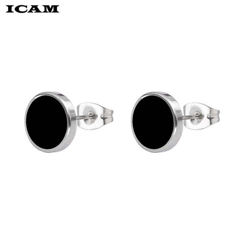 

Fashion Bohemian Vintage Earrings Jewelry Cute Black Geometric Round Stainless Steel Stud Earring Best Gift for Women Girl 12mm серебряный