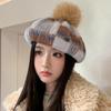 New Autumn and Winter Plush Beret Korean Cute Fur Ball Hat for Women Fashion Versatile Octagonal Hat Windproof and Warm Hat