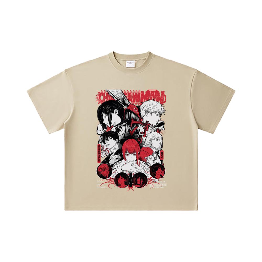260 GSM Double Yarn 32 Count 100% Cotton Chainsaw Man V60 Print Unisex Heavy Cotton T Shirt
