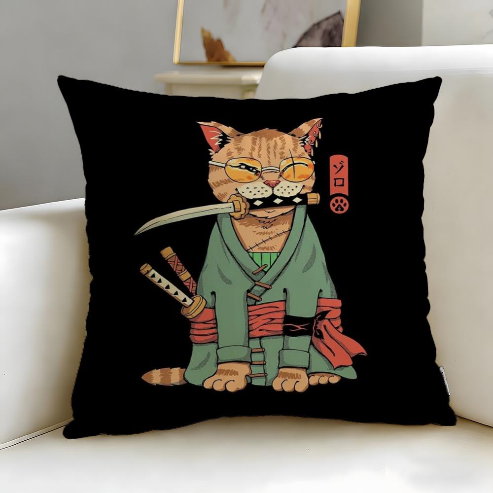 Classic Theme Japanese Style Cat Cushion Cover Soft & Easy-Wash Pillow Case – Versatile for Couch, Bed, Travel and Office