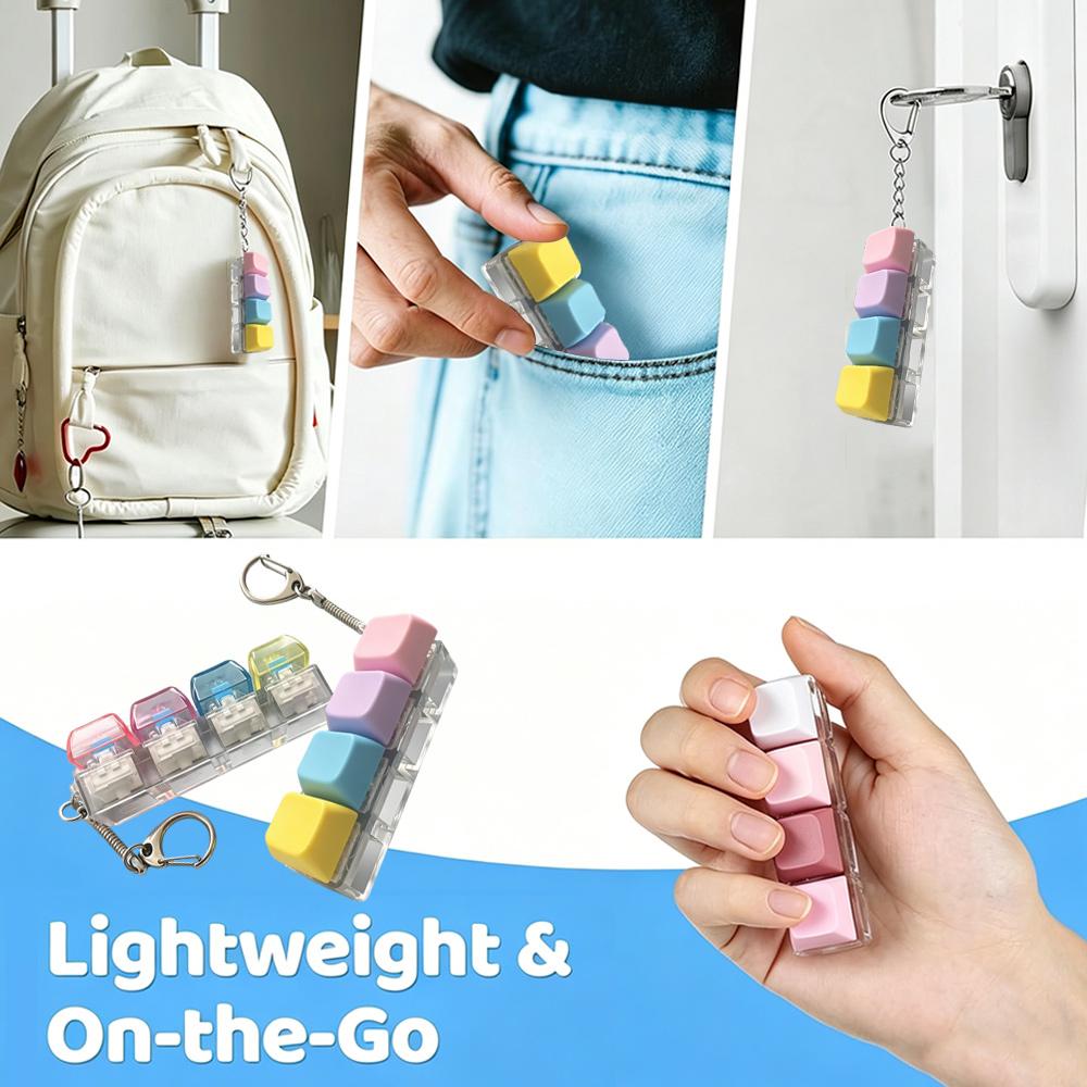 Keyboard Fidget Toy 4-In-1, Finger Click Buttons Stress Relief Keychain, Portable Fidget Gifts For Stress Relief