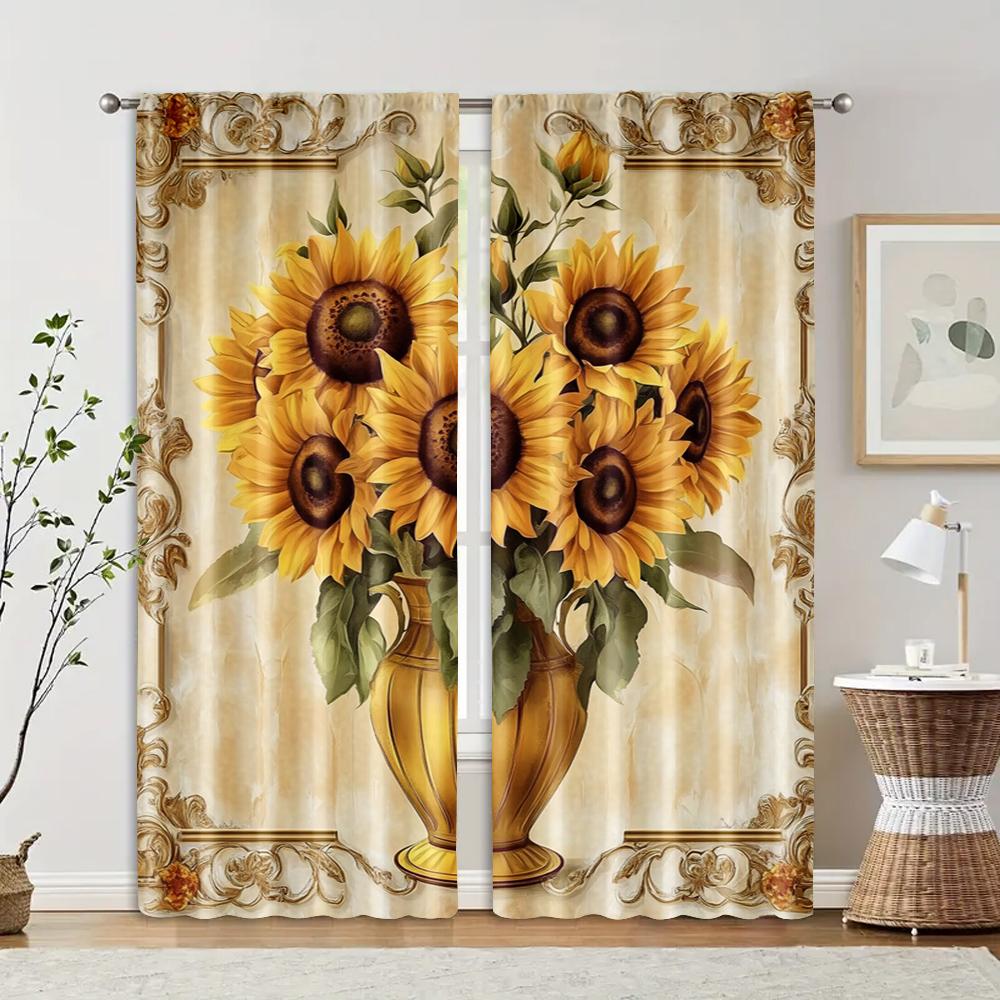 2 Stück   Vorhänge Chrysanthemenmuster Polyester Gewebt (ohne Stange) Vielseitige All-Season-Heimdekoration für Wohnzimmer & Schlafzimmer