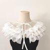 Embroidery Double Layered Lace Up Shawl Wrap Sweet Skirt Decorative Doll Collar Lapel Detachable Fake Collar Top For Women
