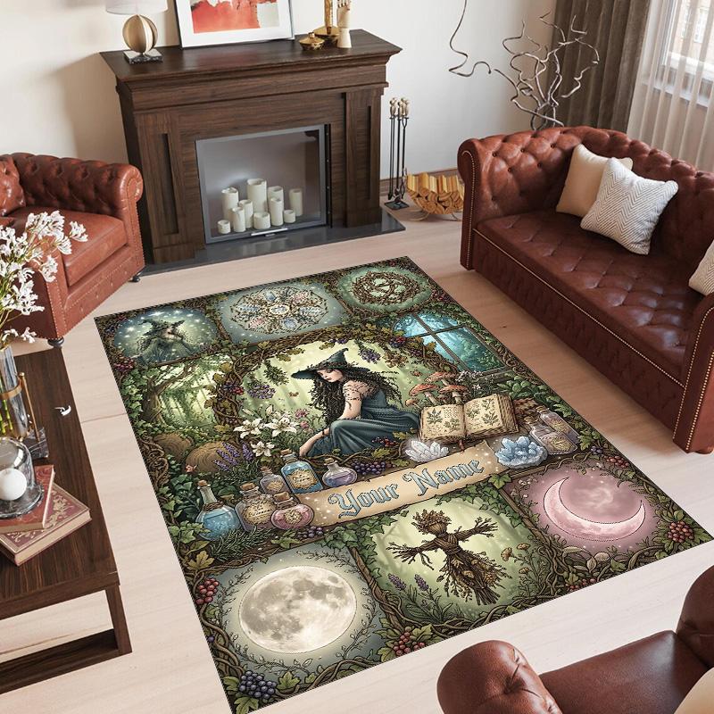 Witchcraft Theme Crystal Velvet Rug Personalized Custom Name Text Soft Floor Mat Home Decor