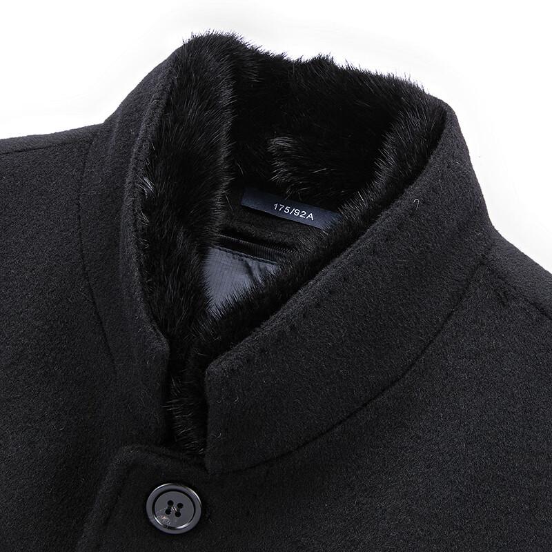 Fapai Men's Mid-Length Down Woolen Coat with 70% Merino Wool Collar & Detachable Liner