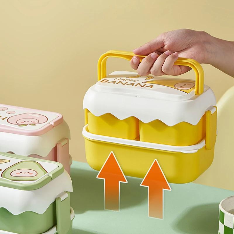 Dobbeltlags Frukt Matboks, Husholdningsservise, Avokado Fersken, Søt Stor Kapasitet, Utendørs Bærbar Bentoboks med Spork Skje