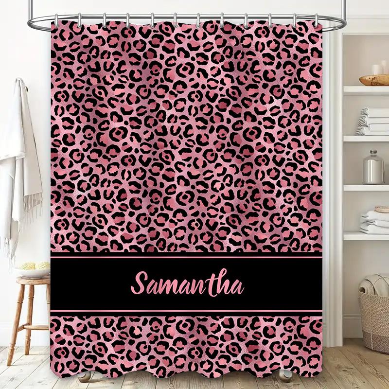 Luxurious Bathroom Decor: Pink Red Leaf Printed Shower Curtain For Home Decoration Modern Waterproof Washable Fabric With Hooks