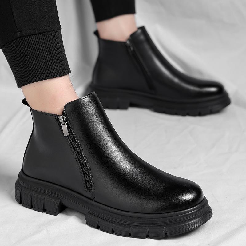 

Мужские ботинки челси 2025 Зимние британские ботинки Мартина на молнии Мужские ботинки средней высоты Теплые зимние ботинки Мужские ботинки 44 чёрный