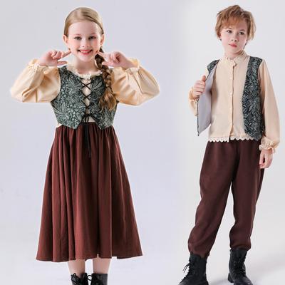 Renaissance Pirat Freibeuter Kostüm Mädchen Kleid Kind Junge Hemd Hose Hut Set für Geburtstagsfeier Halloween Karneval Weihnachten