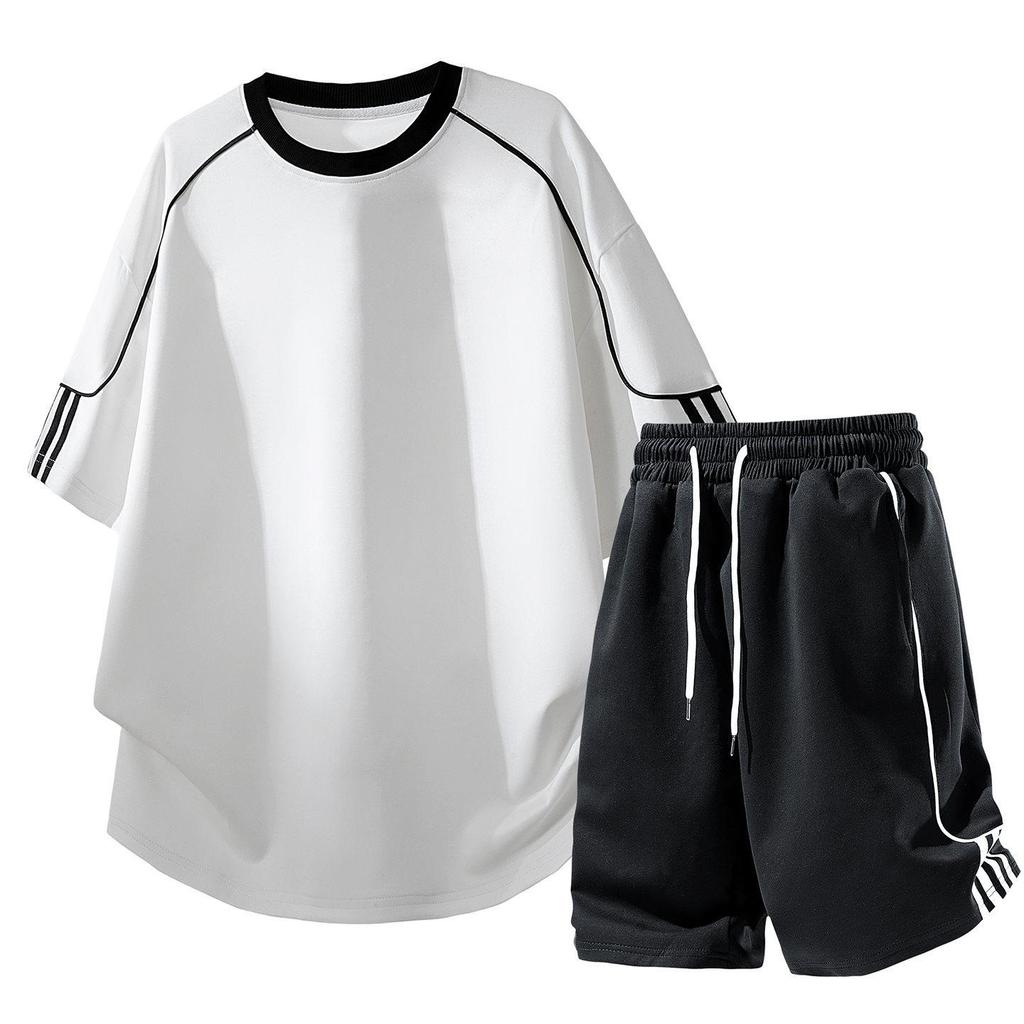 Ice-Cool Cotton Men's Two-Piece Set: Short-Sleeve T-Shirt & Five-Point Pants, Summer 2026 New Style, Casual Sportswear for Students