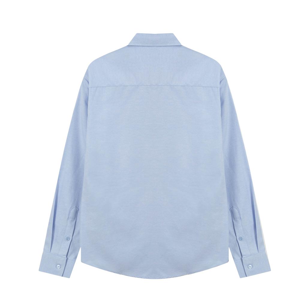 AMI Classico Primavera e Autunno Camicia Casual in Cotone Tinta Unita a Maniche Lunghe con Ricamo Cuore Rosso sul Petto