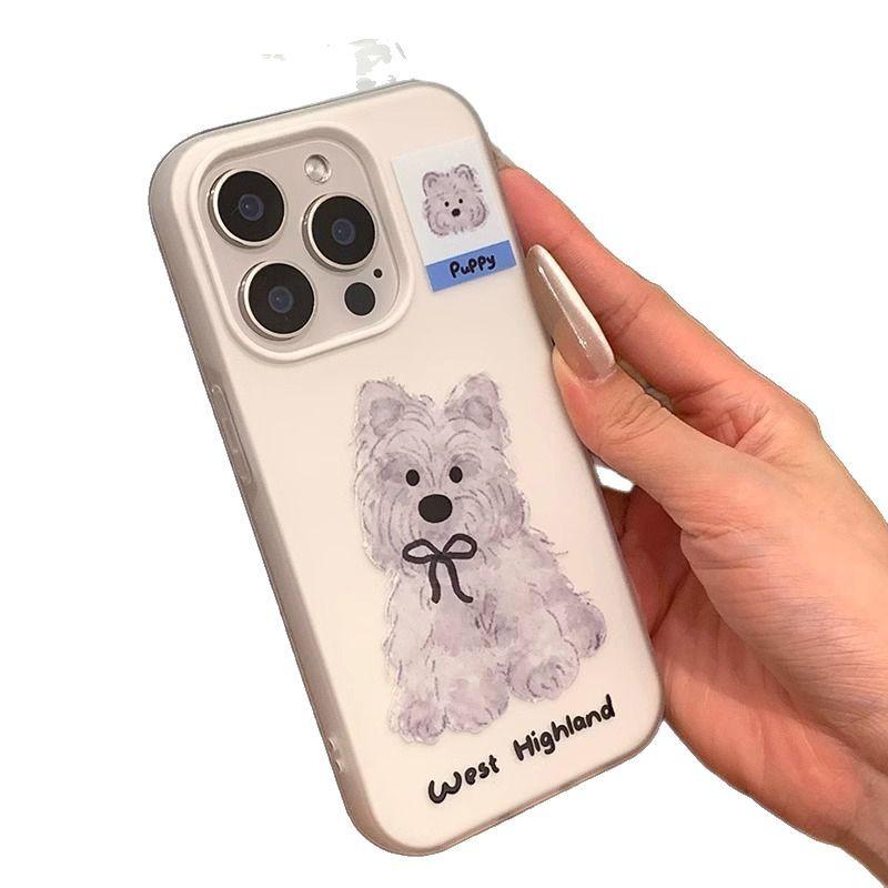 West Highland Illustration Suitable for Apple 16/17promax Phone Case iPhone15 Skin Sense Air Scrub 14 Jelly
