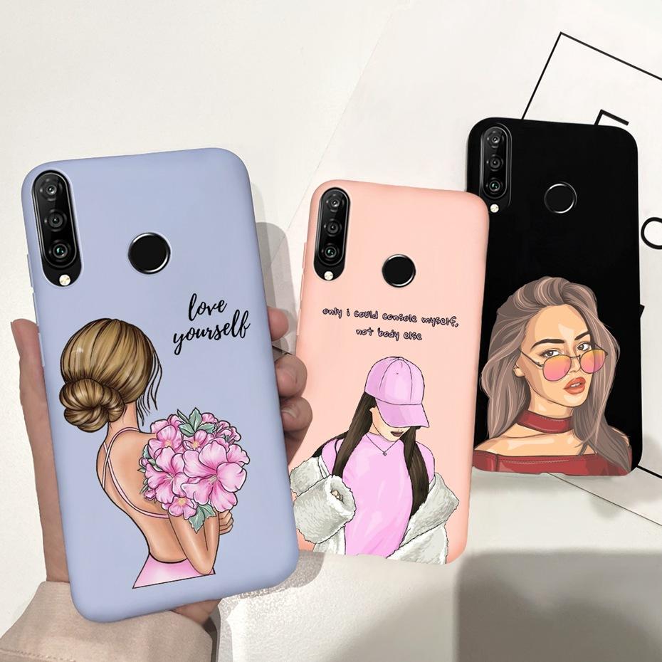 For Huawei P30 Lite Phone Case Flower Girl Pattern Soft Silicon Cover For Huawei P30 Pro Lite Case Cute Funda P 30 P30lite Cases