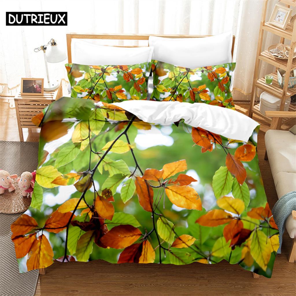 Comforter Maple Leaf Queen Bedding Set Kids Bedding Digital Printing King Size Bedding Set