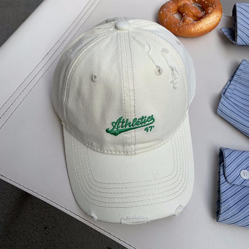 Ripped Japanese Versatile Letter Embroidered Baseball Cap Women'S Spring And Summer Soft Top Retro Cap Shows Small Face, Simple And Fashionable