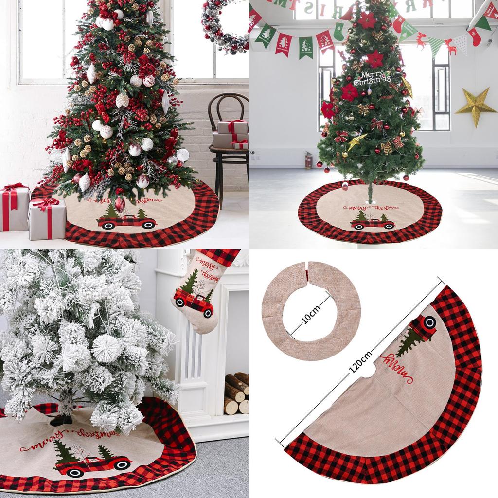 Elegant Red And Black Checkered Christmas Tree Skirt For Vehicle Holiday Decor 120cm
