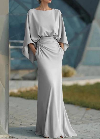 2026 new European and American style elegant backless pleated long dress dress feminine temperament slim S