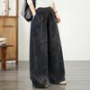 DIMANAF 2026 Herbst Winter Neu Übergröße Damen Jeans Lange Hosen Elastische Taille Geblümt Locker Lässig Denim Baumwolle Dick Vintage Damen Hosen