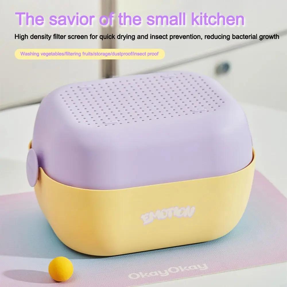 Cute Dopamine Two-color Vegetable and Fruit Washing Basin Large Capacity Double-Layer Drain Basket Kitchen Storage Basket