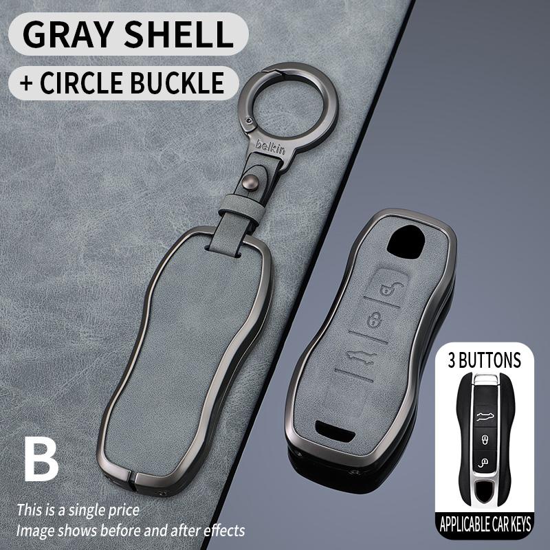 Leather Zinc Alloy Car Key Case Cover for Porsche New Cayenne Panamera 911 992 Taycan Protective Keychain Interior Accessories