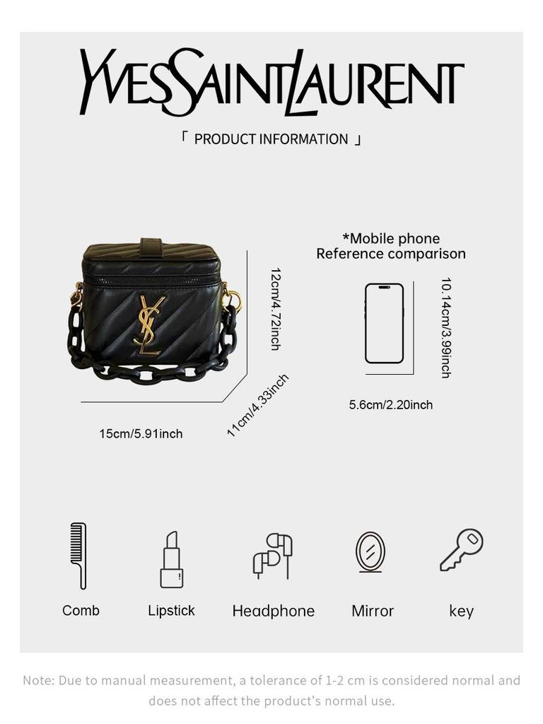 YSL Čierna krabičková taška cez rameno - Zlaté logo PU kožená kabelka s nastaviteľnou retiazkou, Konvertibilná crossbody taška na každodenné bežné použitie, Luxusný darček pre ženy