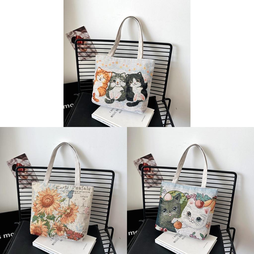 Embroidered Canvas Tote Bag For Women With Zip Closure For Daily Use