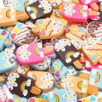 5/9/16 Stück Harzmaterial Regenbogen Eiscreme-Anhänger opak Farbe Eiscreme-Anhänger Schmuckherstellung DIY Armband Halskette Schlüsselanhänger Basteln