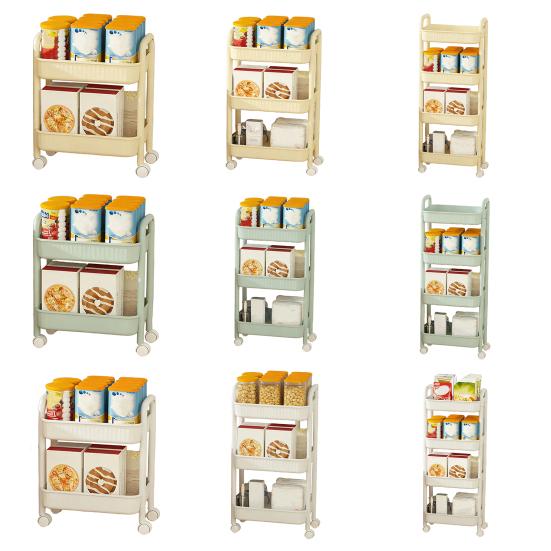 Küchenwagen Lebensmittelgeeigneter Kunststoff 2/3/4-stöckiger Aufbewahrungswagen mit leisen Rädern Schlankes Design Snacks Apartment Aufbewahrungswagen Universalwagen