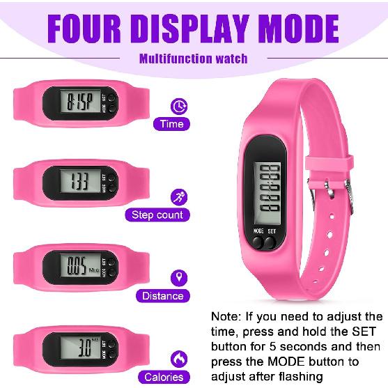 Geyoga 12 Pcs Pedometer for Walking Steps and Miles Pedometer Watch Silicone Steps Tracker Running Pedometer Bracelet Ankle Step Counter for Calorie