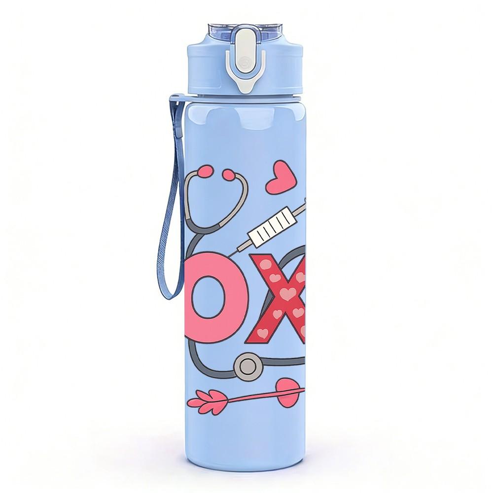 1PC XOXO Love Heart 750ml Color Plastic Sports Water Bottle Leakproof Flip Straw Lid Suitable for Sports Office Home Use