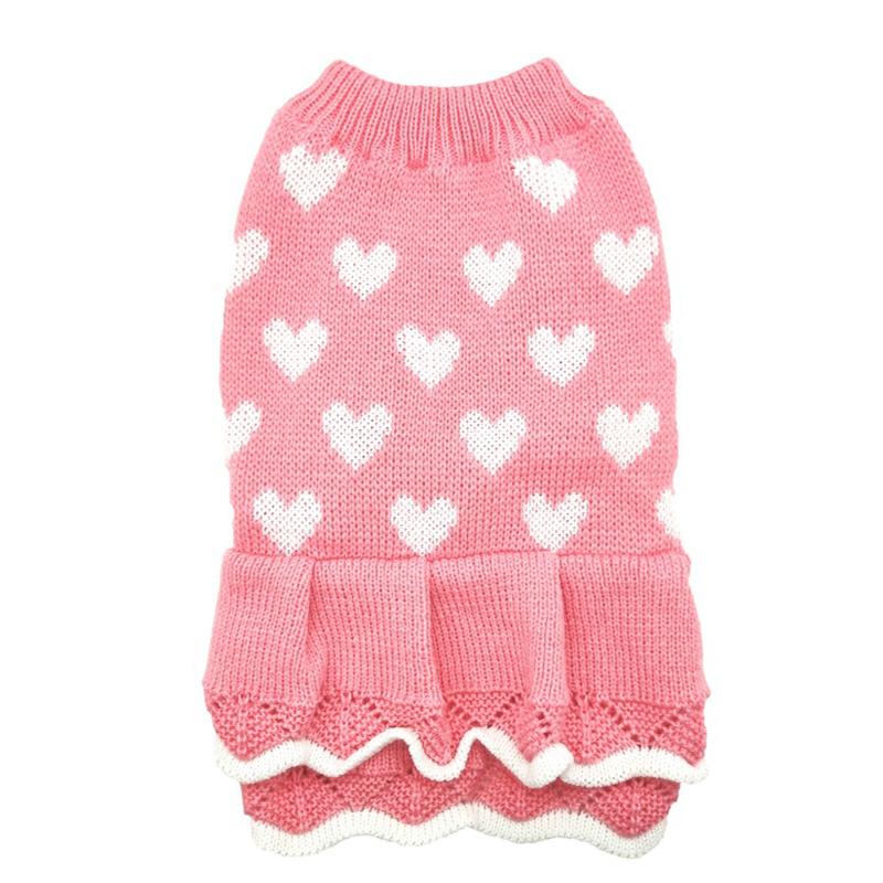 Cute Knit Dog Sweater Dress Dot Pattern Princess Style Pet Skirt Small Dogs Cozy Winter Clothing Ruffle Hem Chinese New Year
