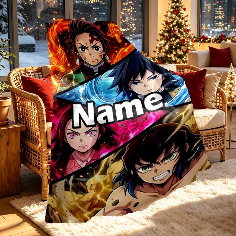 Custom Name Personalized Demon Slayer Print Blanket, Home Decor, Bedroom, Sofa, Camping, Couch, Gifts for Birthday Christmas