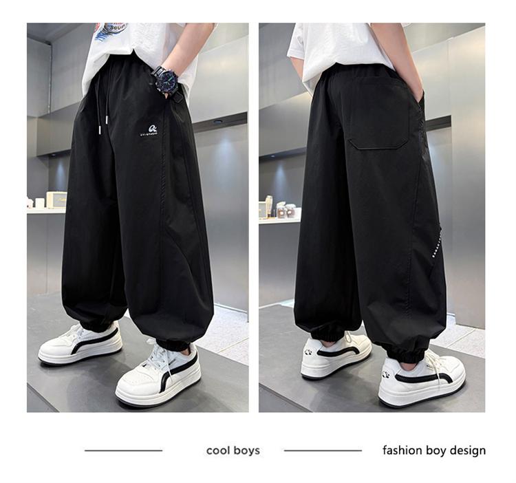 Boys' cool quick drying pants summer 2026 new children's summer pants breathable mid size children's leg tied pants