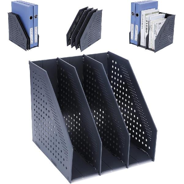 Collapsible Magazine File Holder with 2 Vertical Compartments Foldable Binder Holder for Desk Binder Storage Organizer Plastic Magazine Holders for