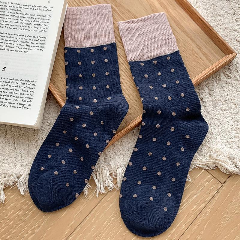 Socks Women'S Medium Tube Socks Polka Dots Personalized Contrasting Color Retro Mori Stacking Socks Season College Style Stockings