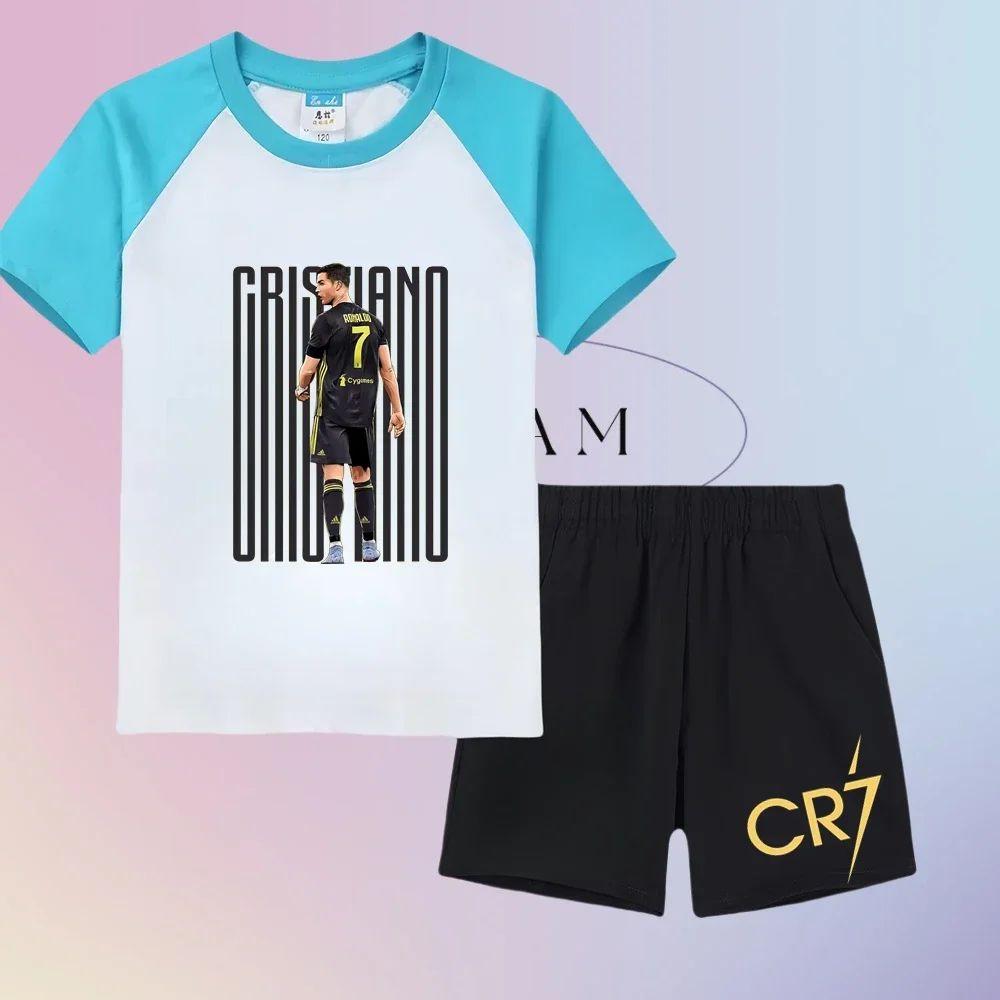 Sommer 2025 neues Kinder Set CR7 Jungen und Mädchen Sommer Set Cristiano Ronaldo Mode Outdoor Freizeit Trainingsanzug