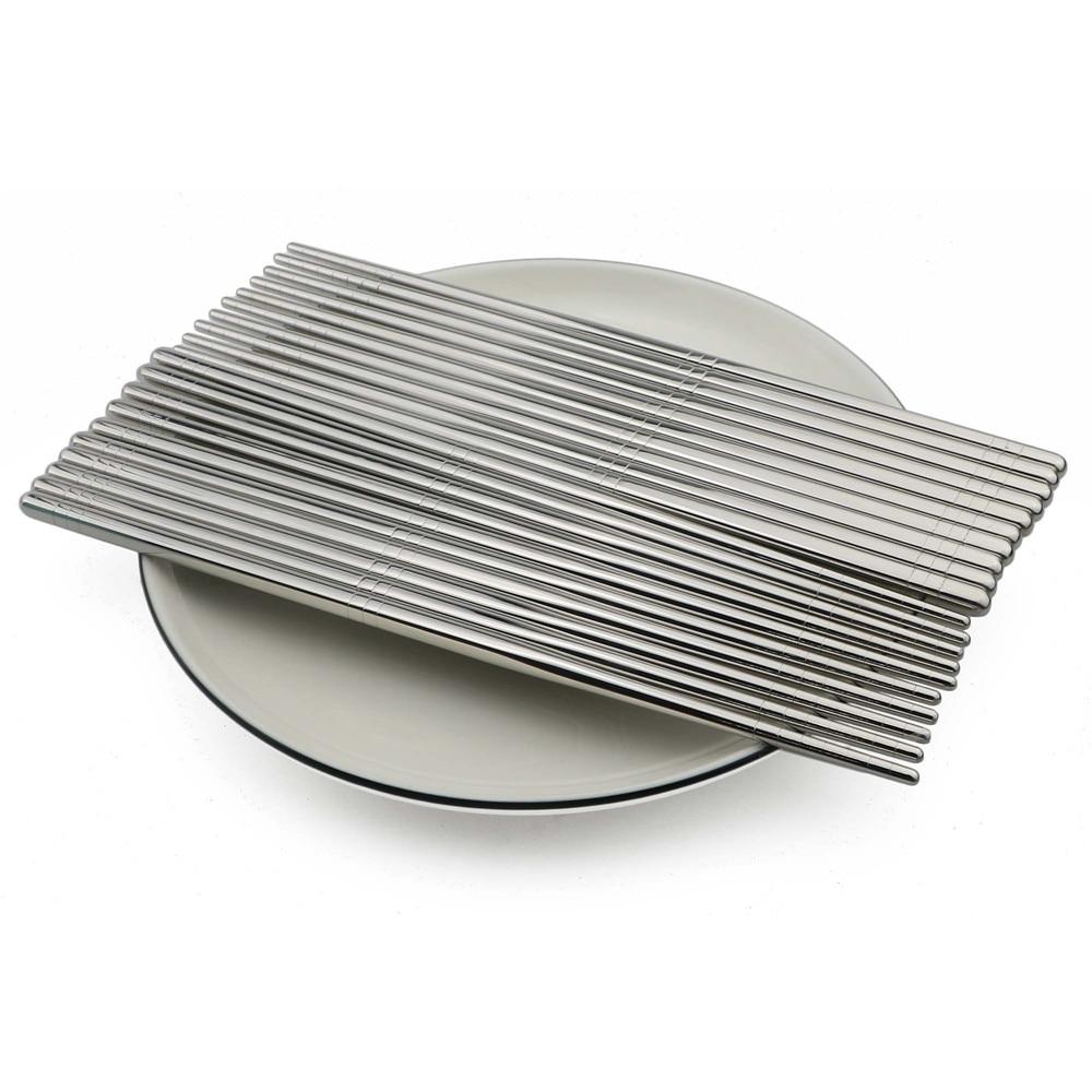 Chinese Chopsticks 5 Pairs Set Silver 304 Stainless Steel Food Grade Reusable Chopsticks Tableware Noodle Sushi Sticks