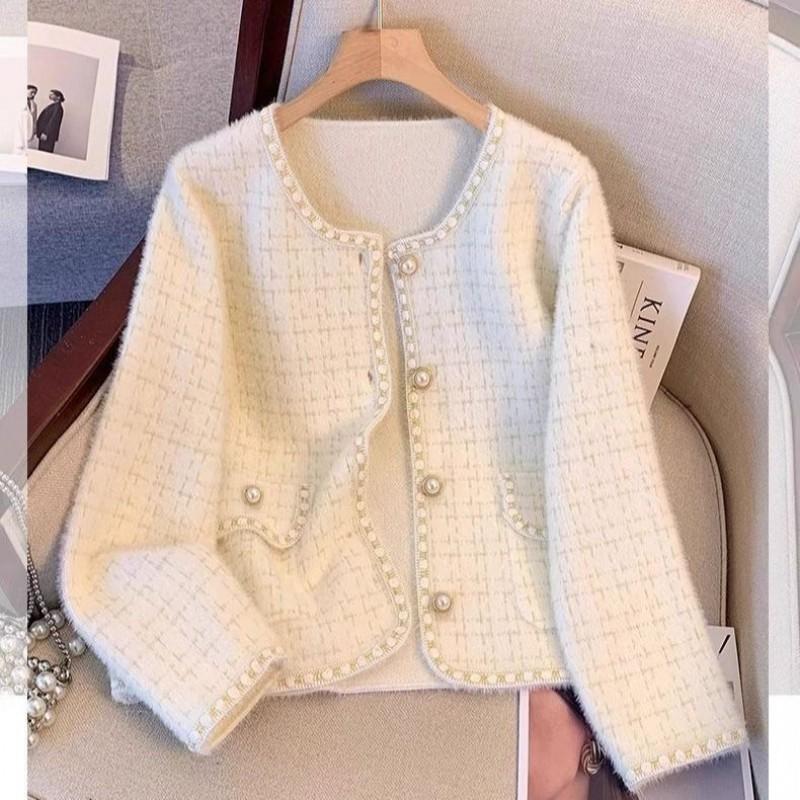 Short Knit Cardigan 2026 Fall Winter Elegant Lady Style Loose Fit Long Sleeve Single Breasted