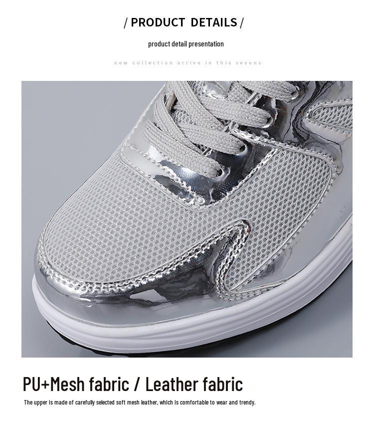 Women's Mesh Breathable Thick-Soled Dad Shoes, Height-Increasing Rocking Sneakers, Casual Sports Style, Available in Sizes 41-42.