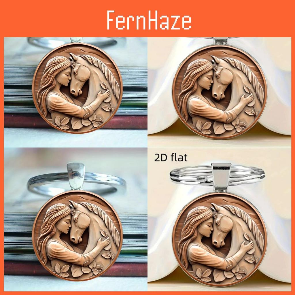 Wooden Style Girl And Horse Keyring With Zinc Alloy For Birthday And Special Occasion