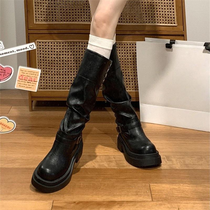 Thick-soled boots children spring and summer new small versatile and thin pile