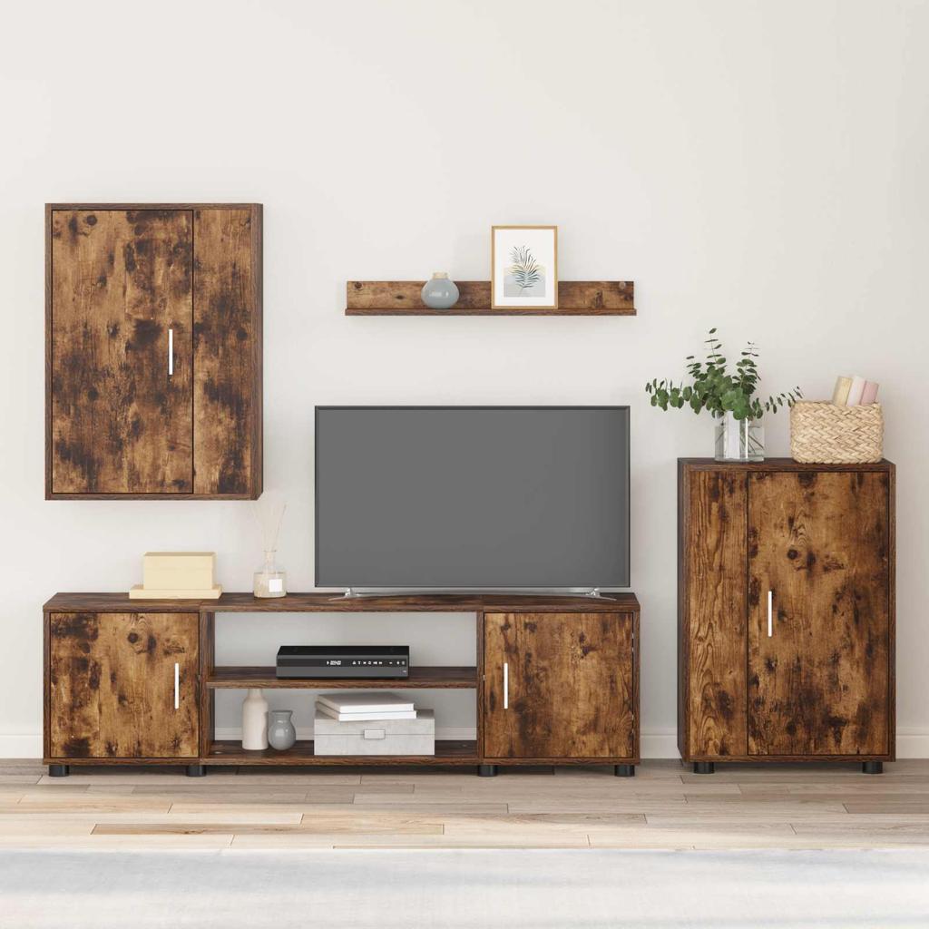 TV Cabinet Set 4 pcs Smoked Oak Engineered Wood