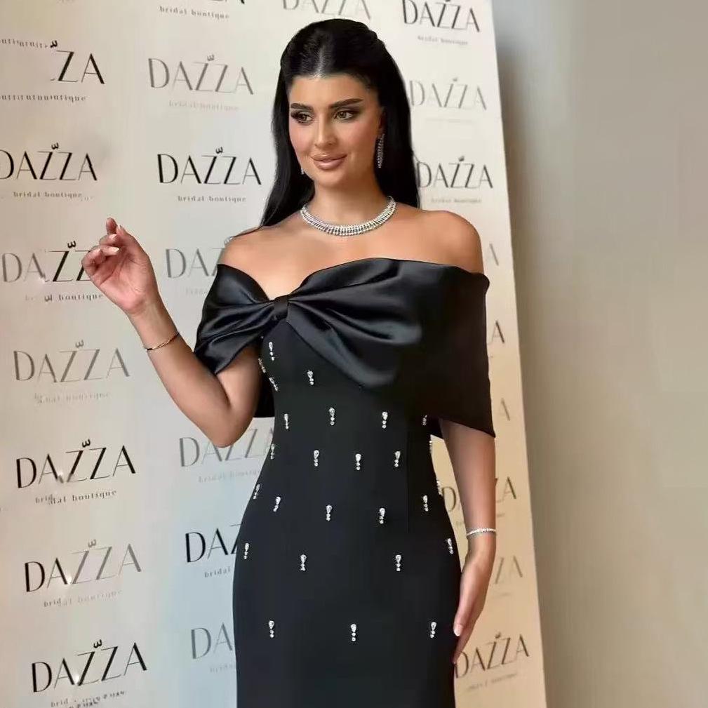 European & American Off-Shoulder Luxury Studded Bandage Evening Dress