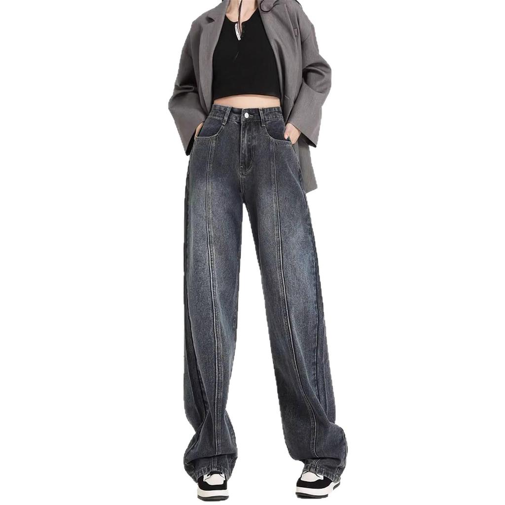 Women's Retro Wide-Leg High-Waist Jeans - Loose, Straight, Floor-Length for Spring & Autumn 2026