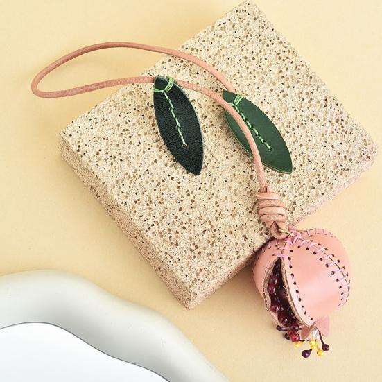Bag Pendant Imitation Leather Hand-Stitched 3D Pomegranate Design Key Chain Wear-Resistant Bag Accessory